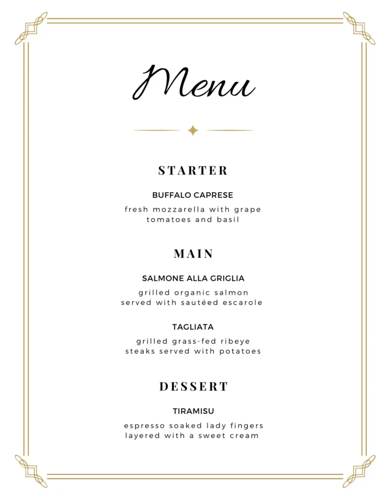 Wedding Banquet Menu