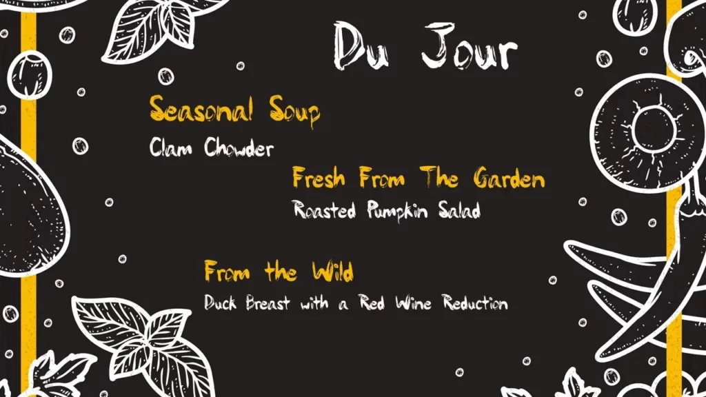 Du Jour Menu Example