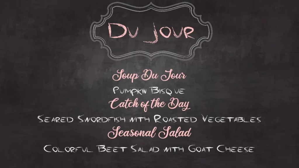 Du Jour Menu Example