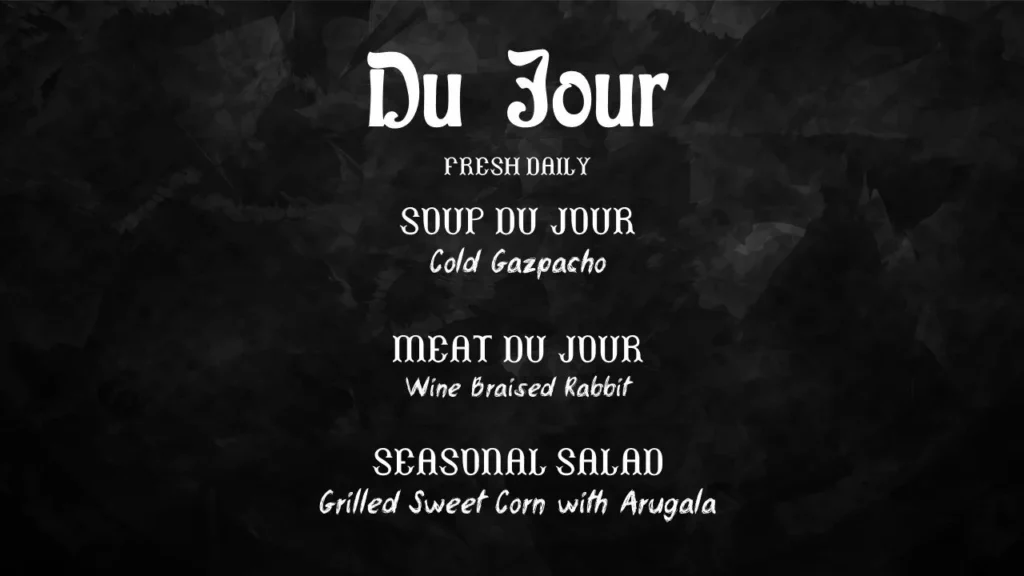 Du Jour Menu Example