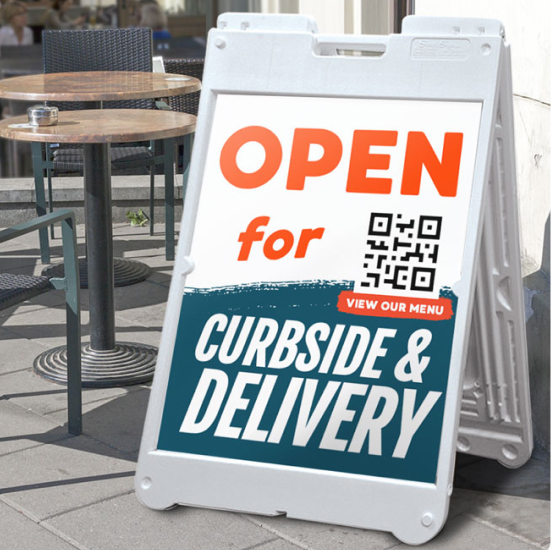 qr code on sandwich board